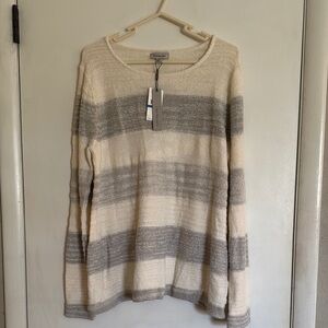 Calvin Klein Cozy Cream and Gray Striped Sweater NWT